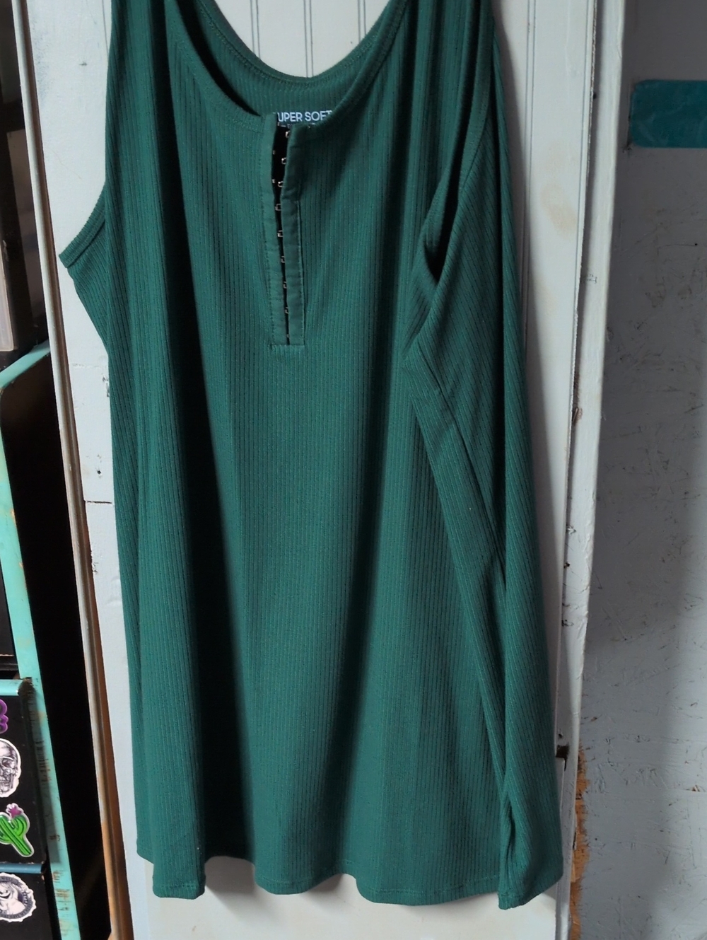 Women’s Deep Green Ribbed Tank Top with Front Hook Detail